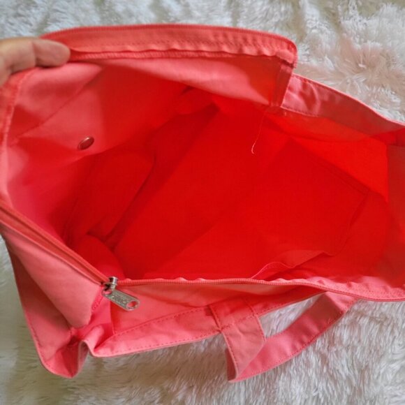 Victoria's Secret Pink Coral Canvas Zipper Tote Dual Handles - Picture 6 of 6